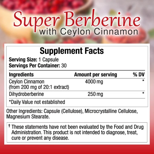 Organic Berberine Ceylon Cinnamon Dihydroberberine, 4250 Mg 120Capsules - Picture 5 of 11