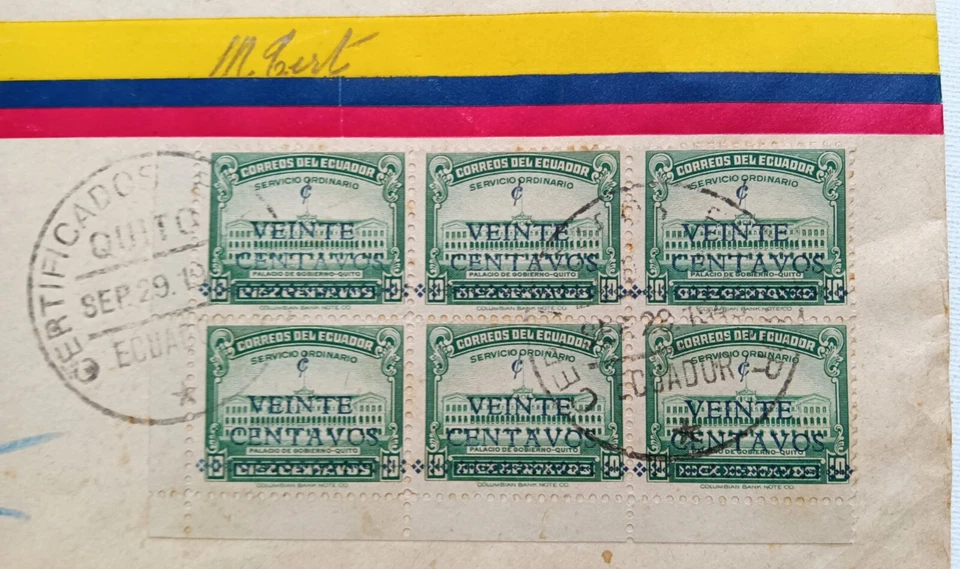 1945 Estrella Quito Ecuador FDC Air Mail to New Orleans, LA "Veinte Centavos" - Image 2 of 4