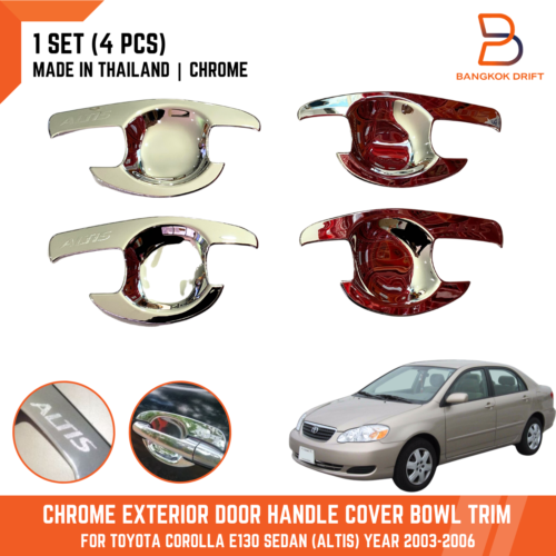 CHROME DOOR HANDLE COVER INSERT BOWL TRIM FOR TOYOTA COROLLA ALTIS 02-06 E130 L - Picture 1 of 10