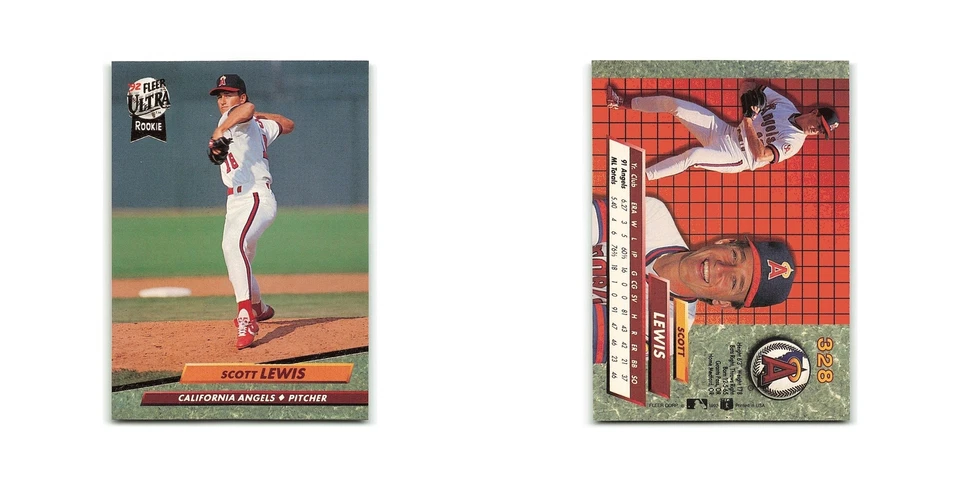 Scott Lewis Rookie 1992 Fleer Ultra #328 California Angels Baseball Card NM - Image 3 of 3