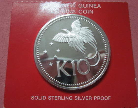 Papua New Guinea 1975 Paradise Bird 10 Kina Silver Coin,Proof
