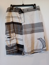 Hurley Mens 32 Copy Board Shorts Gray White Spellout Swim Beach Lake Surf Skate