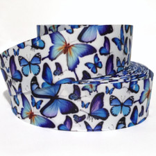 GROSGRAIN RIBBON 5/8", 7/8", 1.5"  3" Butterflies Butterfly Blue Printed