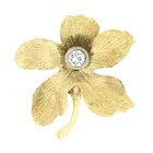 Vintage 14k Gold Bezel Cubic Zirconia Cz Textured Leaf Flower Petite Brooch Pin