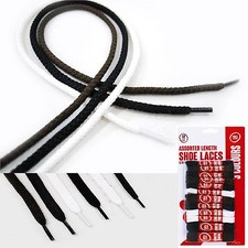 12pc Round Shoe Laces Black White Brown For Hiking Boots, Work Shoes, Trainers