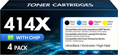 414X Toner Cartridge W2020X 4-Pack with Chip for HP 414X MFP M479dw Printers