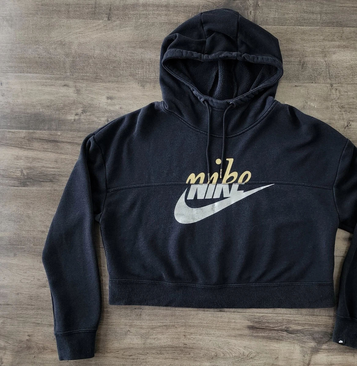 Nike Rally Sportswear Metallic Clash Logo Cropped Hoodie Black