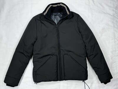 Karl Lagerfeld Paris Bomber Puffer Jacket Ribbed Cotton Cuff Collar Black 40 S