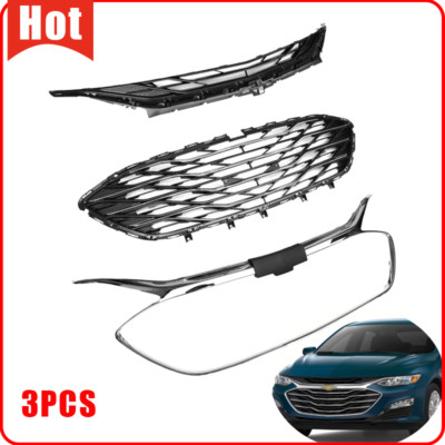 3PCS For Chevrolet Malibu 2019-2023 Chrome Front Bumper Upper Lower Grille Grill