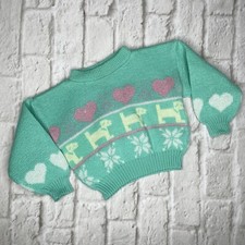 Vintage Kiddie Craft Sweater Girls 24 Months Hearts Puppies Acrylic 80's 90's