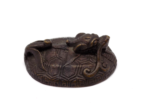 Antique Bronze Chinese Dragon Turtle Form Sealing Wax Box ~ Trinket Pill Box - Picture 9 of 14