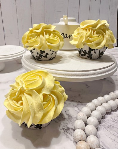 DEZICAKES Fake Cupcakes Artificial Food Set of 3 Yellow Rosette Cupcakes - Picture 5 of 10