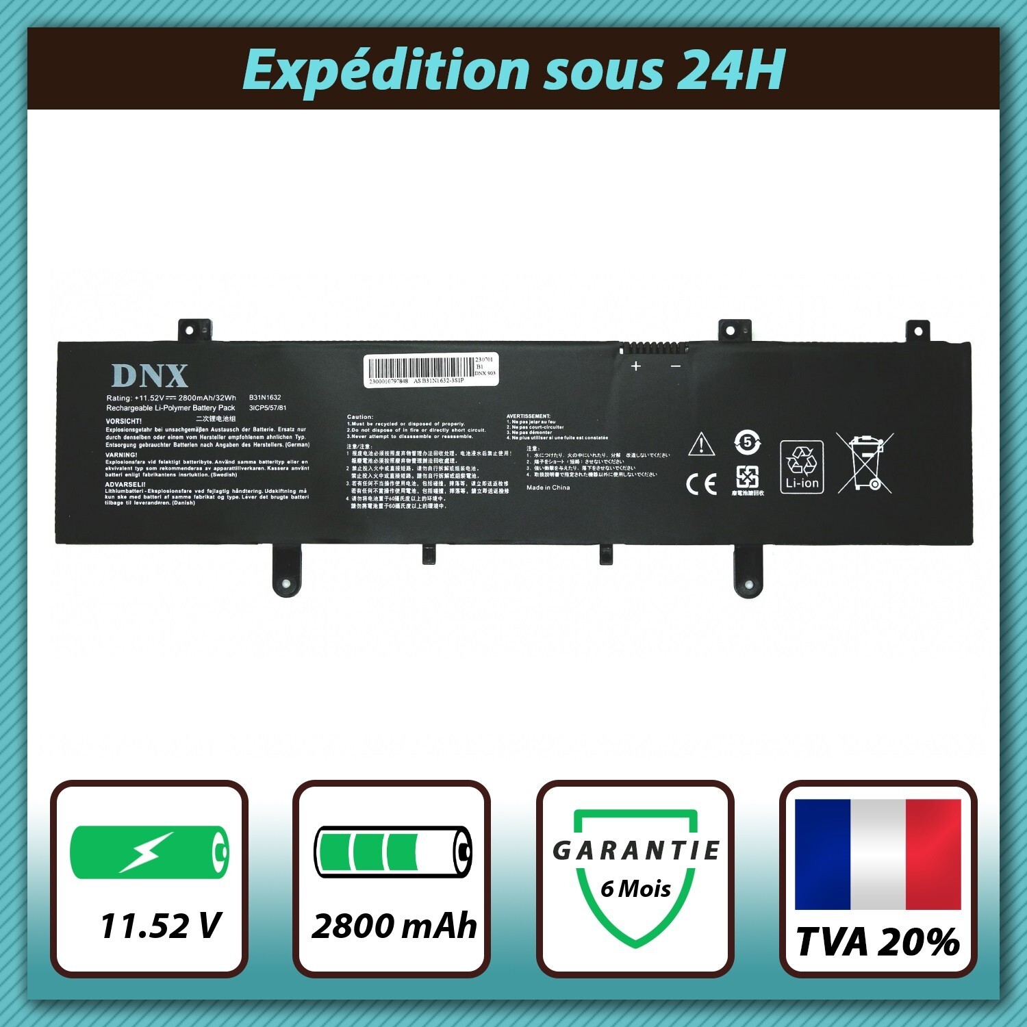 Batterie Asus Vivobook 14 A405UA X405U de rechange modèle B31N1632 11.52V