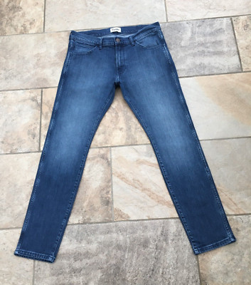Mens Wrangler BRYSON Skinny Fit Blue Stretch Denim Jeans - Zip Fly - W34 L32