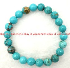 Natural 6/8/10/12mm Blue Turquoise Round Gemstone Stetch Bracelet 7.5'' AAA