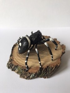 Handmade Handpainted 3" Black & White Jumping Spider Arachnid Figurine Replica