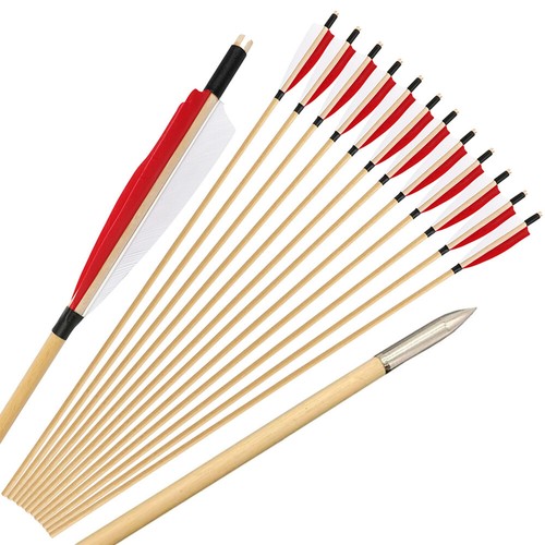 32" Archery Wooden Arrow Natural Feather 5" Handmade TraditionalBow Longbow Hunt - Picture 24 of 30