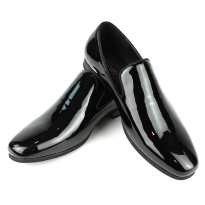 Mens Plain Black Patent Leather Formal Tuxedo Slip On Dress  display picture 2