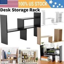 2 Layer Wooden Monitor Stand Computer Riser Desktop Holder Bracket Pockets US