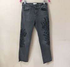 We The Free Girlfriend Jeans Women 27 Embroidered Crop In Grey Denim