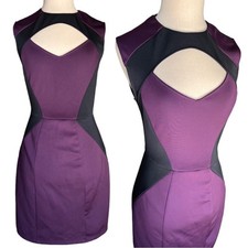 FOREVER 21 Purple Plum Black Colorblock V Neck Cutout Bodycon Sleeveless Small