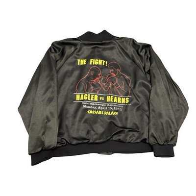 RARE Vtg 80s Caesars Palace Hagler vs Hearns Boxing Promo Jacket Satin Black, XL