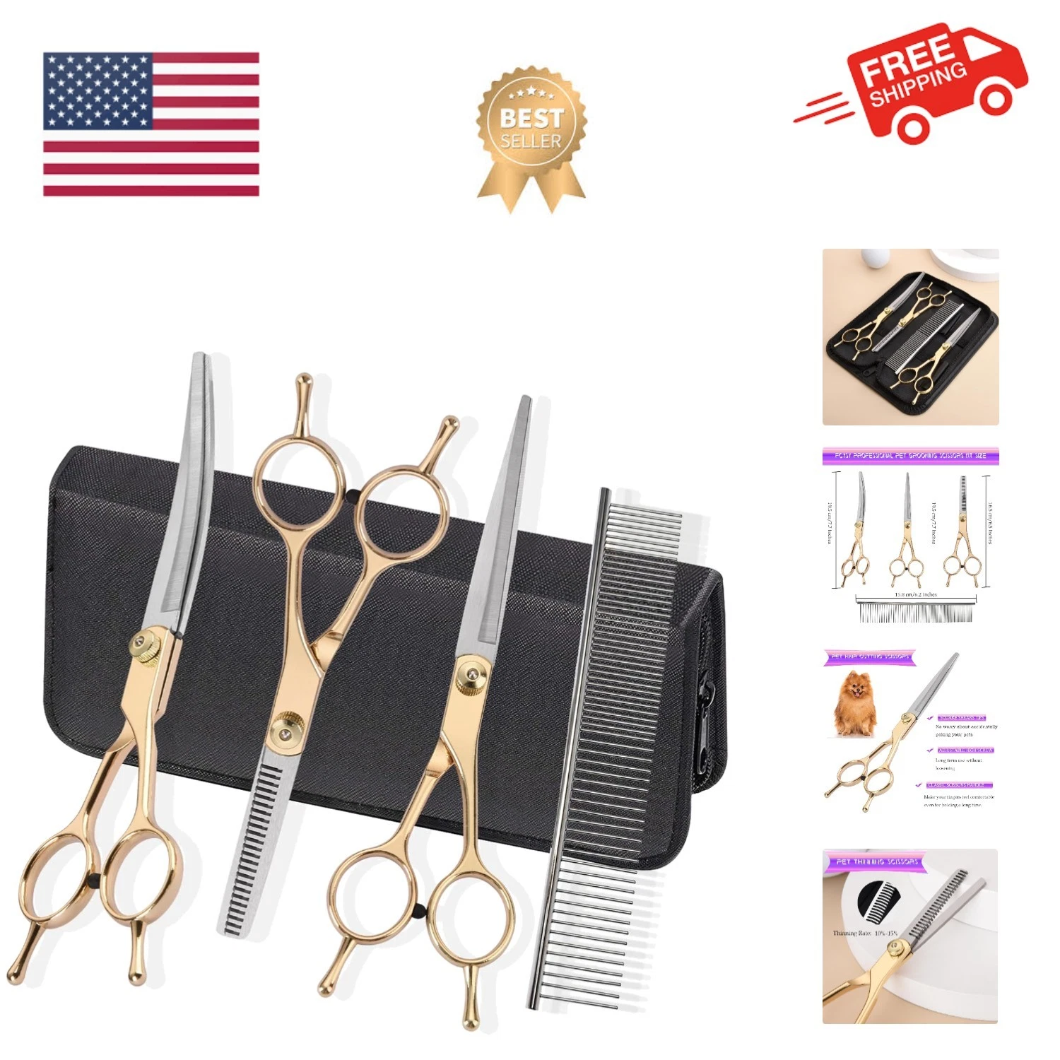 Dog Grooming Kit for Cat Dog Gold 5 Pcs