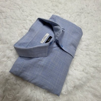 VERSACE Collection  Trend  Men's Sz. 45 Blue Micro Houndstooth Long Sleeve Shirt