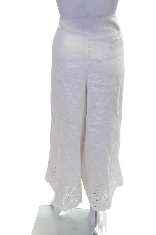 Pantalones Lafayette 148 New York para mujer de lino bordados de pierna ancha blancos talla 18 Foto 3 de 4