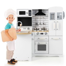 Kid's Corner Kitchen Playset Wooden Pretend Kitchen Play Toy Set W/Sound Effect