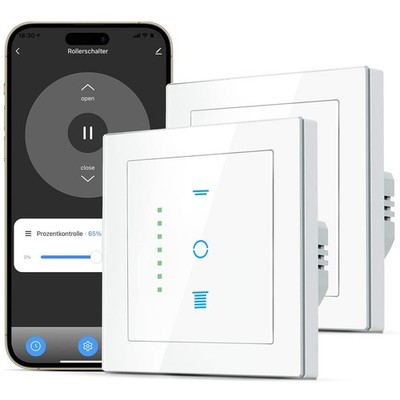 CURRYSMARTER WLAN Rollladenschalter 6. Gen mit LED Zeitschaltuhr 2er Set Weiß