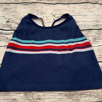 Colsie High Necked Ribbed Striped T-Back Bralette in Blue and Red Size XL