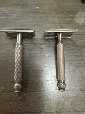 2 Gillette Safety Razors Vintage E2 1959 R2 1971 Made In USA