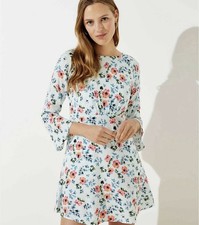 Loft Floral Bell Sleeve Tie Back Mini Dress Size 8 Romantic Cottagcore New