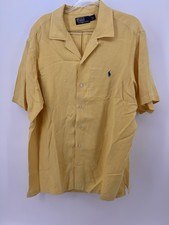 POLO RALPH LAUREN MENS YELLOW Linen Silk SHORT SLEEVE Button Down L