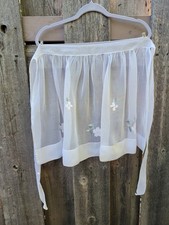 Vintage White Organza Half Apron with White Shadow Embroidered Flowers