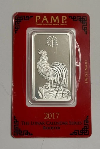 2017 Pamp Lunar Series Year of the Rooster 1 oz .999 Fine Silver in Assay Card