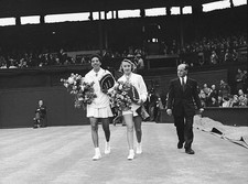 Althea Gibson Angela Mortimer walk onto centre court for Ladies Si- Old Photo 1