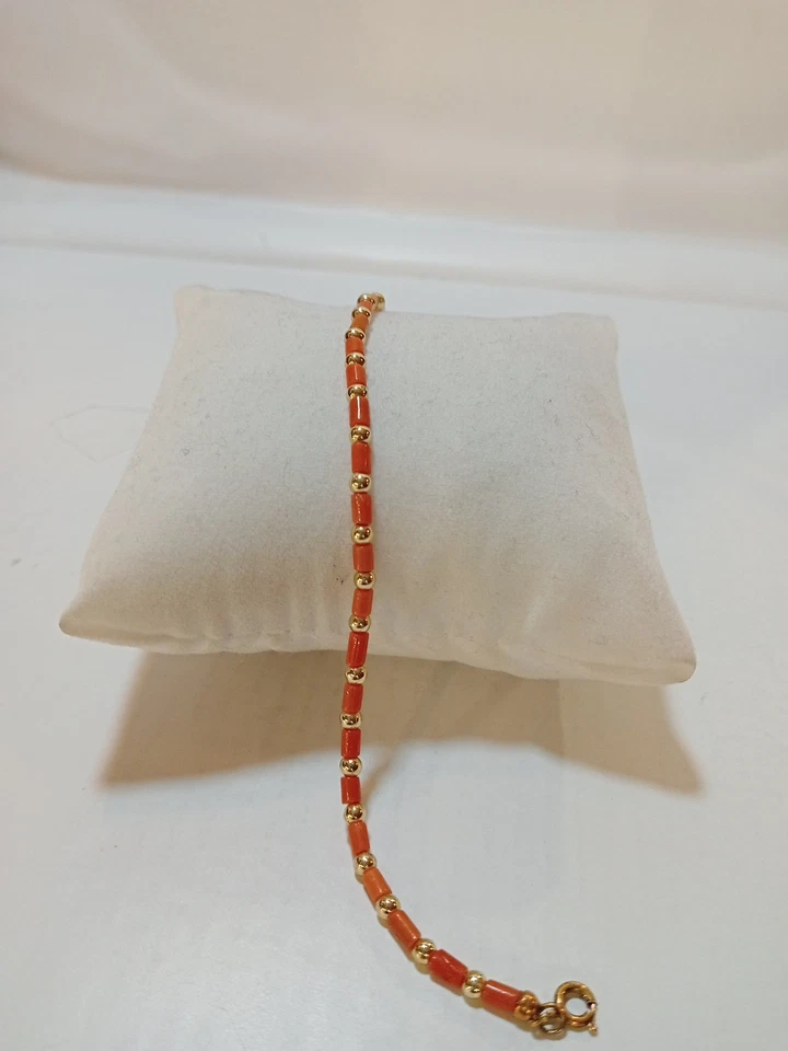 Bracciale Corallo Rosa Con Innesti Di Argento 925 Con Placcatura Dorata - Immagine 2 di 4