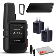 Garmin inReach Mini 2 Satellite Communicator (Black) with Power Adapters Bundle