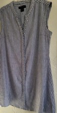 Tahari Shirt Dress Womens Size 6 Blue White Striped Linen Stretch Sleeveless 