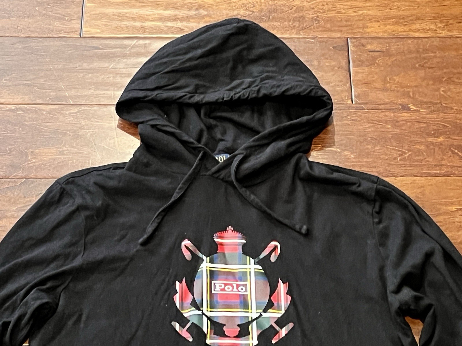 Felpa con cappuccio Polo Ralph Lauren nera rossa a quadri uomo media tartan logo pony