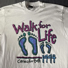 Vintage Walk for Life Shirt Mens Large White Made USA Screen Stars Best 1994