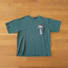 Warner Bros Looney Tunes T-Shirt Men Green Taz Bugs Bunny Pocket Vintage Large L