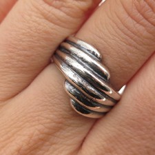 925 Sterling Silver Vintage Modernist Ribbed Bypass Oxidized Ring Size 7