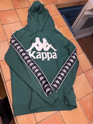 Kappa Hoodie Size Small Green Hood Sweatshirt Logo Striped Sleeve Men's