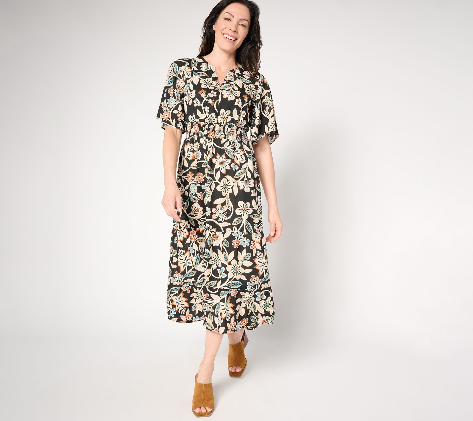 Belle by Kim Gravel Women's Dress Sz S Floral Dreams Tiered Flutter Black