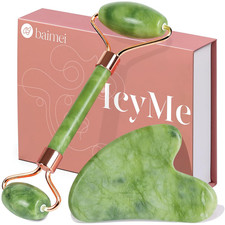 Icyme Gua Sha Jade Roller Facial Tools Face Roller and Gua Sha Set for Puffine