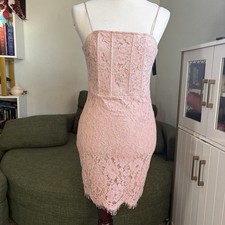 Lulus Light Pink Lace Corset Dress, Floral Pattern. Strappy Sleeveless, Short, S