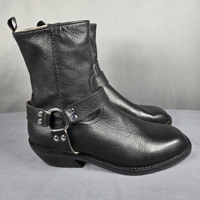 Silent D Harness Boots Womens 6.5 Black Leather Ankle Biker Zip Low Heel Moto